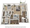 2 Bed 2 Bath 3D floor plan 2 bedroom 2 bath 3D floor plan, 1,675 sq ft.